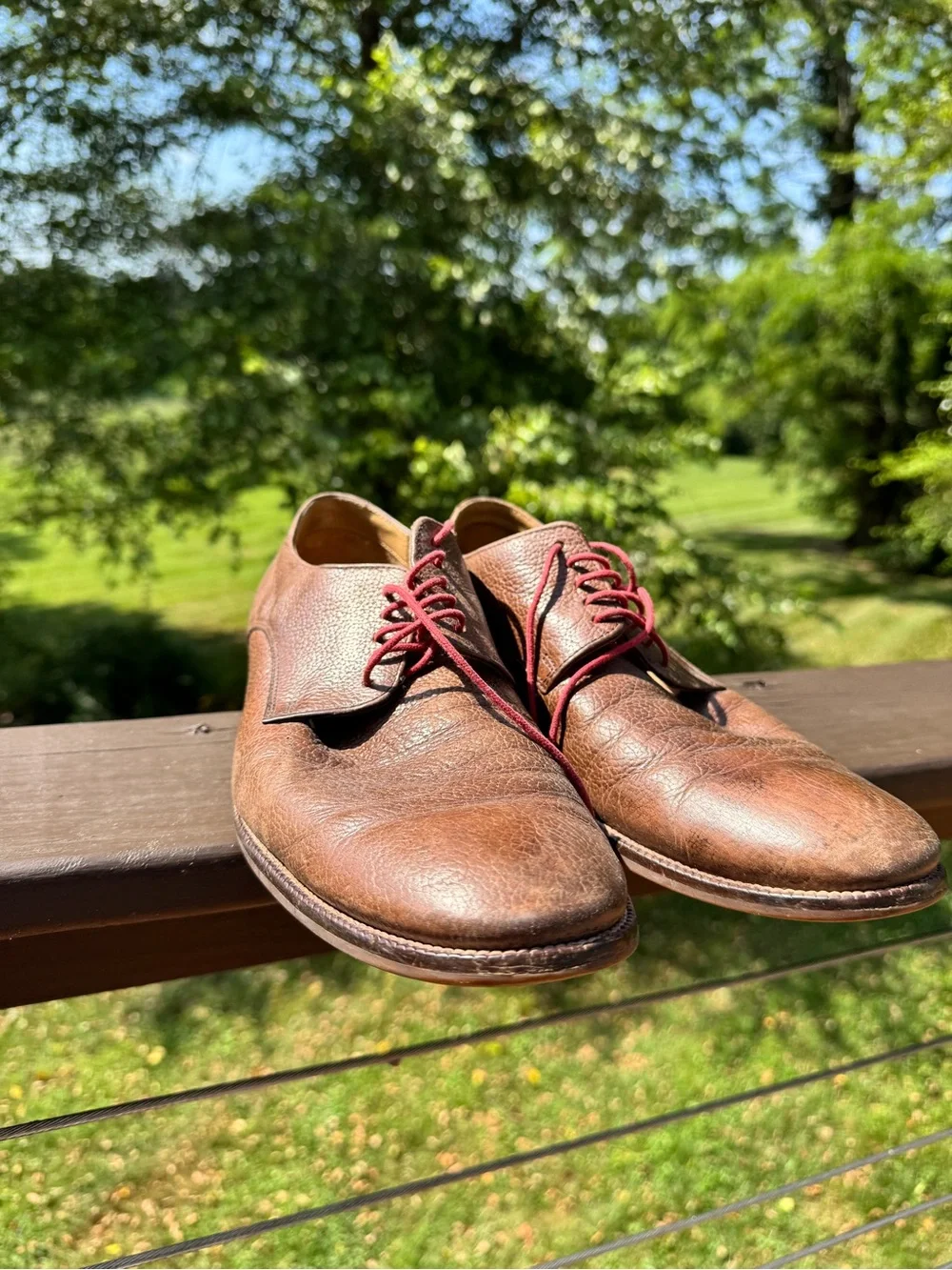Cole Haan Brown Leather Derby Shoes with Red Laces